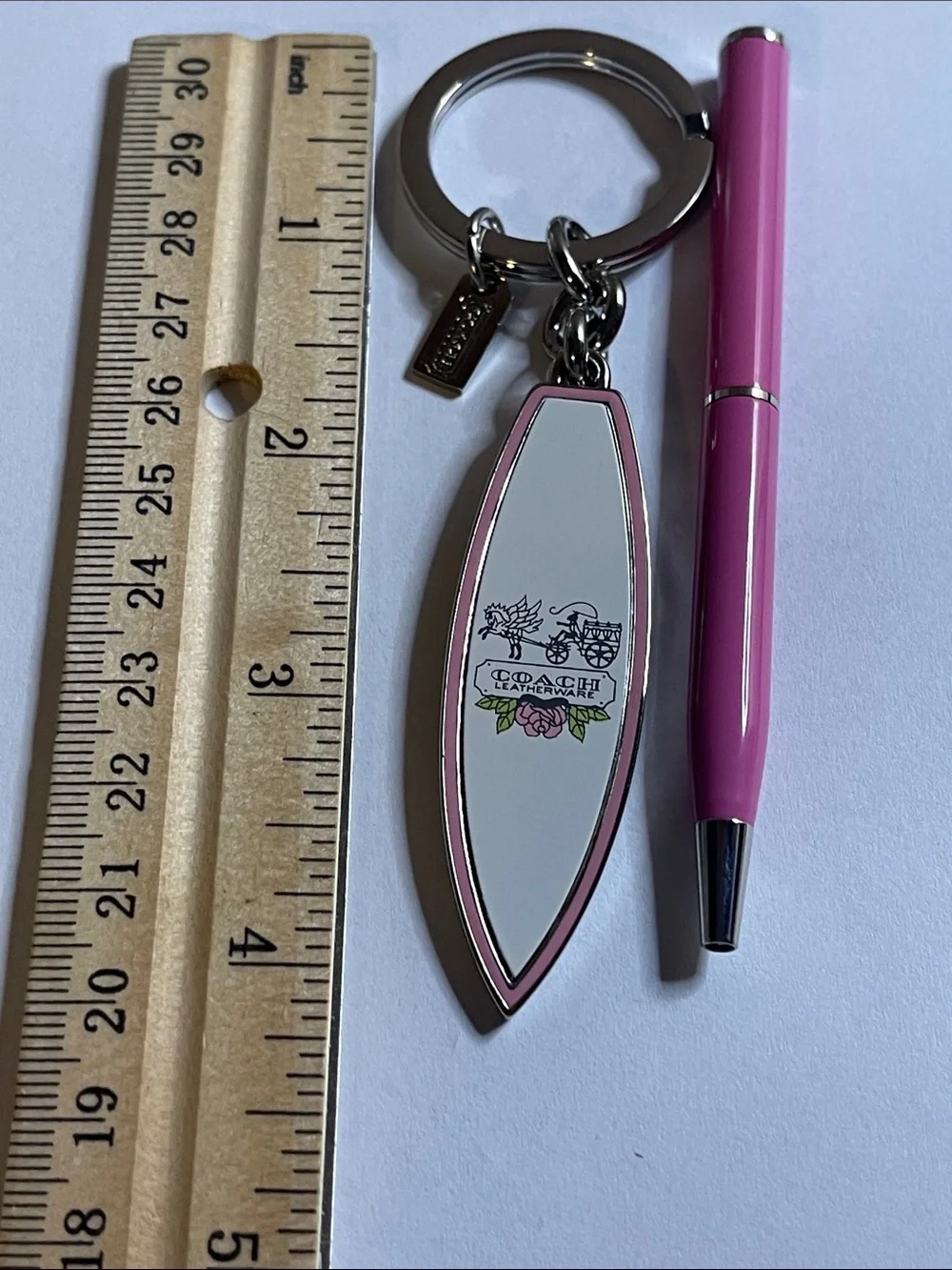 Coach Surfboard Keychain in Pink and Cream and Pink Coach Pen